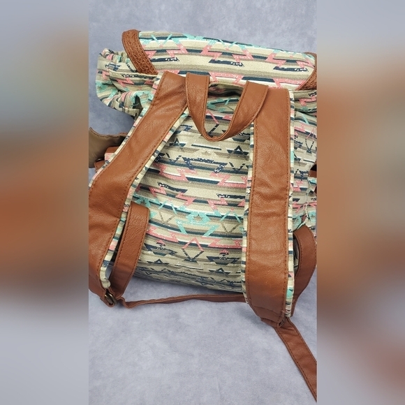 Olsenboye Tribal-Print Cotton ornamented School office College Backpack - Picture 4 of 16